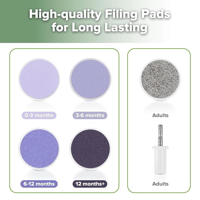 haakaa Baby Nail Trimmer Electric Baby Nail File Kit with LED Light, Baby Nail Clippers for Newborn/Infants/Adults Toenails and Fingernails, 6 Replacement Heads & Storage Case, Lavender