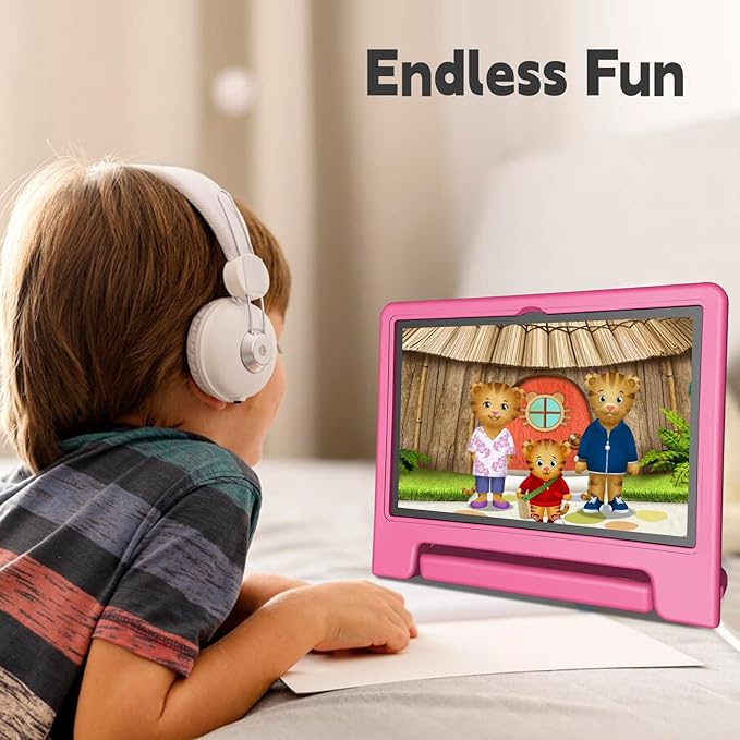 Kids Tablet, 10.1 Inch Tablet for Kids Android 14, 64GB Octa-Core, WiFi, Big Battery, Kids Space, Parental Control 1280 * 800 HD Display Children Tablets Pink