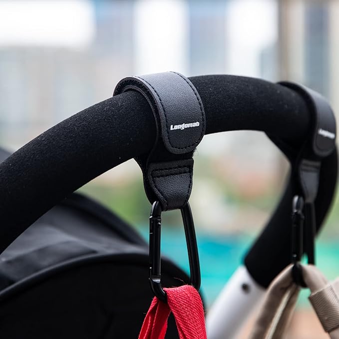 (4-Pack) Baby Stroller Hooks Clip or Hanging Diaper Bag Universal Hooks Accessories for Stroller and Car or Shopping Cart (Black and Brown)