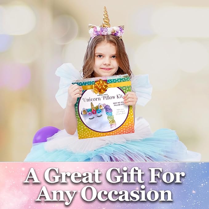 Pinwheel Crafts Unicorn Pillow Kit - DIY Arts and Crafts for Kids Ages 6 7 8-12+ Years, No Sewing Kit for Kids, Unicorn White Pillow Craft Kits for Birthday, Christmas Gifts for Girls