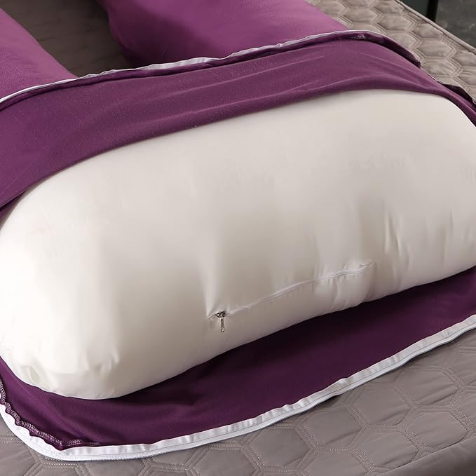 Amagoing 55 inches Pregnancy Pillows for Sleeping, U Shaped Maternity Full Body Pillow for Pregnant Women with Hip, Leg, Back, Belly Support, Washable Velvet Cover Included (Dark Purple)
