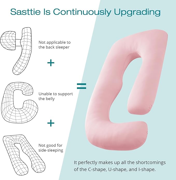 Sasttie Pregnancy Pillows for Sleeping, Jumbo U Shaped Cooling Full Body Pillow with Removable Cover, Pregnant Women Must Haves, Maternity Essential, Light Pink