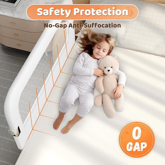 Bed Guard Rail for Toddlers - 59inch Foldable & Adjustable Height Baby Bed Safety Side Rails - Large Toddler Crib Railing Guard for Twin, Bunk, Full Size, Queen & King, Full Size Bed