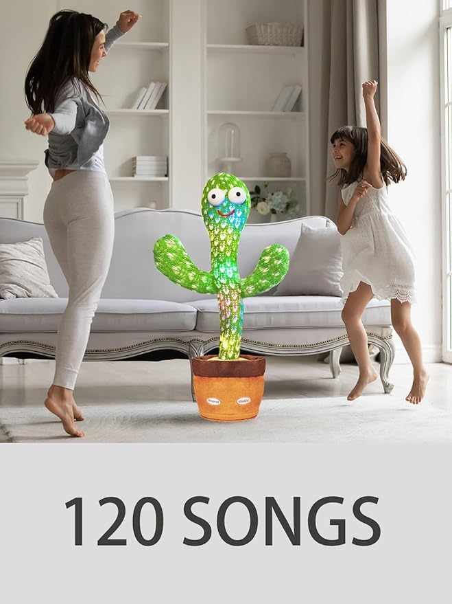 Talking Cactus Toy with LED 120 English Songs, Singing Cactus Dancing Musical Toy, Tummy Time Toys Baby Mimicking Repeats What You Say (Audio Recording & Retelling) Boys Girls Interactive Gift