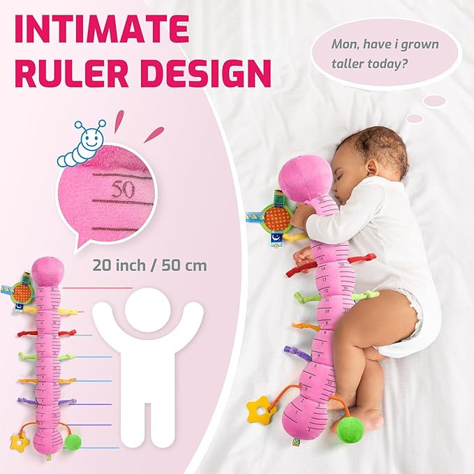Sumobaby Baby Toys 0-6 6-12 Months,Music Caterpillar Plush Toy with Baby Mirror, Pull String&Crinkle Rattle,Infant Sensory Toys,Tummy Time for 0-3-6-12 Month Boys Girls Newborn Gifts (Pink-Branch)