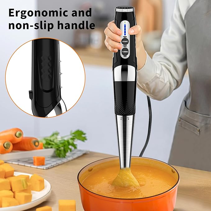 Immersion Blender Handheld, 3-Angle Adjustable with 21-Speed Electric Hand Emulsion Stick Blender with Stainless Steel Blade for Milkshakes, Puree, Soup, Baby Food, Smoothies