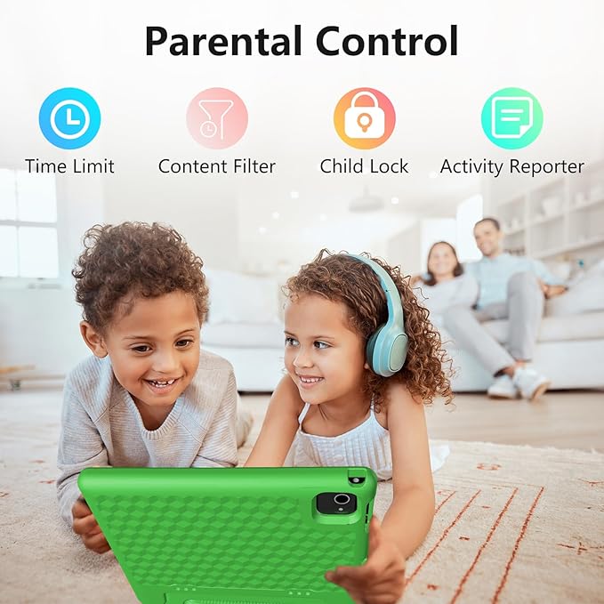 JREN Tablet for Kids|10 Inch Kids Tablet Android 14|Octa-core|64GB|WiFi |Bluetooth|Parental Control|Children Content|Children Toddler Green