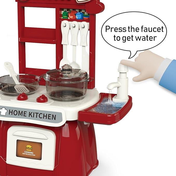 Kitchen Set for Toddler with Sound and Light,Pretend Cooking Food Set,Kids Kitchen Playset,Play Sink with Running Water and Electronic Induction Stove,Kitchen Accessories (Lyons Blue Kitchen)