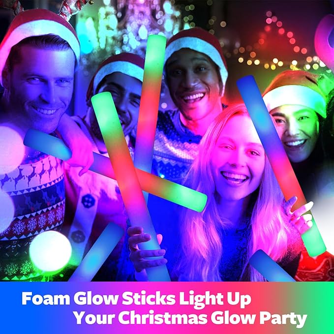 107 PCS LED Foam Glow Sticks Bulk, Glow in the Dark Party Supplies with 3 Modes Colorful Flashing, Neon Party Favors for Birthday, Wedding, Carnival, Concert, New Year