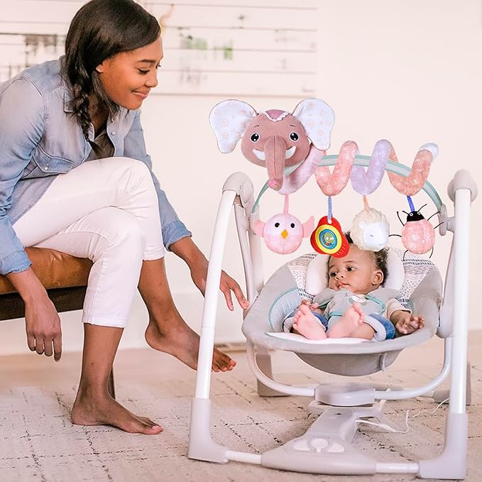 Car Seat Toys, Baby Stroller Toys Infant Spiral Hanging Toys for Crib Bar Bassinet Stroller Car Seat Mobile, Early Development Toys for Newborn Baby Girls 0 3 6 12 Months -Pink Elephant