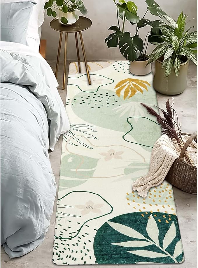 Lahome Green Runner Rugs for Hallway 2x8 Non-Slip Washable Kitchen Rugs Lightweight Low-Pile Throw Laundry Runner Rug, Boho Botanical Print Soft Indoor Carpet Runner for Entryway Bedroom Bathroom