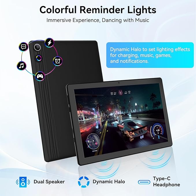 Tablet, Android Tablet 10.95",16GB RAM 128GB ROM 1TB Expansion, Octa-Core, Android 14, 1280x800 FHD, Dual Camera, WiFi6, BT5.3, 6800mAh Battery