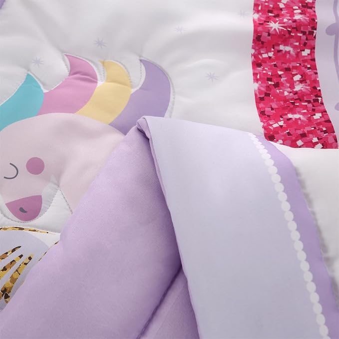 Wowelife Unicorn Crib Bedding Set 3 Pieces Baby Girl Crib Bed Set Crib Comforter Set for Girls Nursery Bedding Set Purple Include Baby Comforter, Skirt and Sheet, Purple