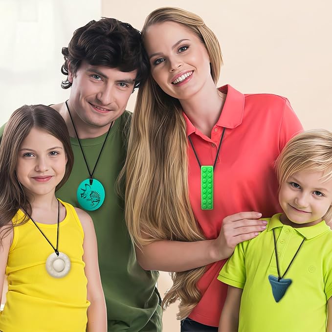 Chew Necklaces for Sensory Kids, Silicone Chewy Necklace for Boys and Girls with Autism, ADHD, SPD, Chewing, Oral Motor Therapy Sensory Toys