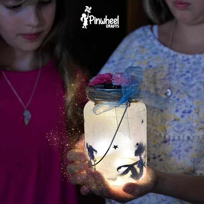 Pinwheel Crafts Fairy Lantern Toy for Kids Age 6-8 8-12+ Years - Make Your Own Night Light - Fairy Jar Gift for Girls with Led Light - Arts and Crafts Kit for Kids