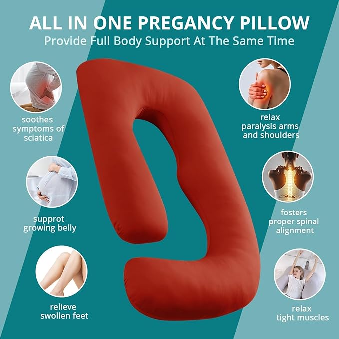Sasttie Pregnancy Pillows for Sleeping, U Shaped Cooling Full Body Pillow with Removable Cover, Pregnant Women Must Haves, Maternity Essential, Orange