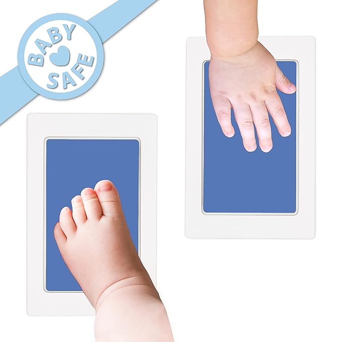 Large Clean Touch Ink Pad for Baby Handprints and Footprints – Inkless Infant Hand & Foot Stamp – Safe for Babies, Doesn’t Touch Skin – Perfect Family Memory or Gift, Blue Print Kit by Tiny Gifts