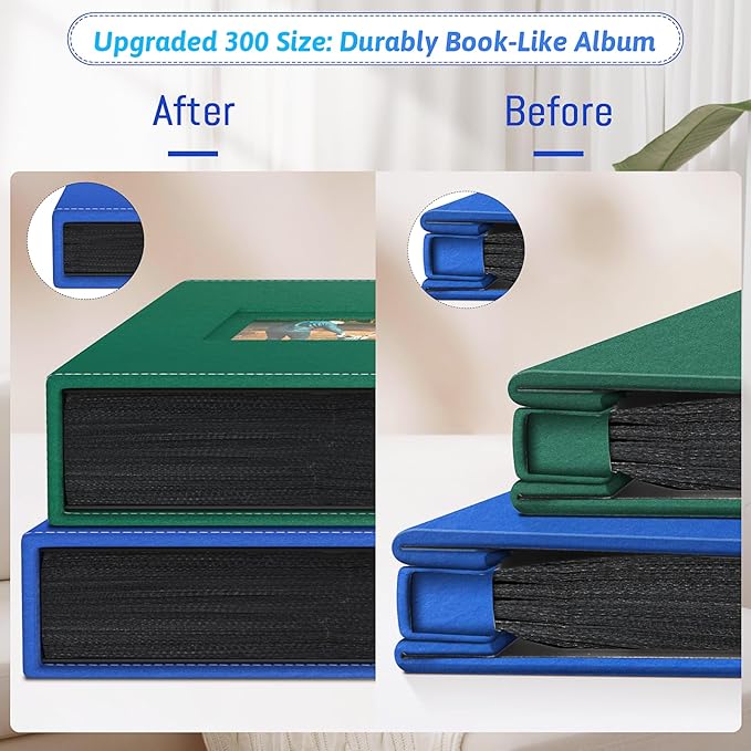 Popotop Photo Album 4x6 300 Pockets with Leather Hardcover Cover, Small Photo Album Holder Book with 50Pcs Pages for Family Travel Wedding Baby Gifts
