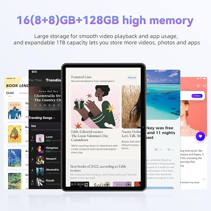 HUIHUANG Tablet 10 Inch Android 14 Tablet, 16GB RAM 128GB ROM, 1TB Expansion, Octa-core, Large Capacity Battery, 5MP + 8MP Dual Camera, 5G/2.4G WiFi, Bluetooth 5.0, GPS, Drop-Proof Case (Blue)