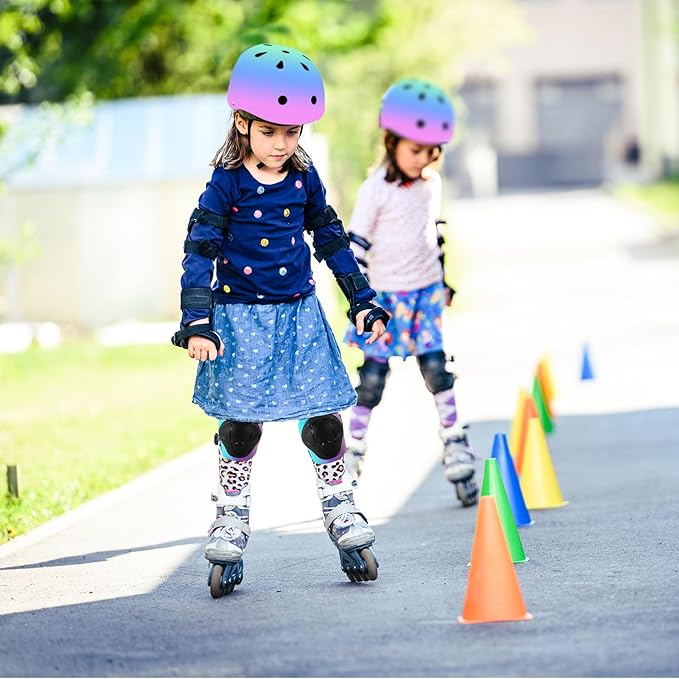 Kids Bike Helmet Set Adjustable for Children, Boys, Girls and Teenagers Aged 3-8 Years Includes Elbow, Knee, Wrist Guards Children's Helmet Protection Set for Bikes SkateboardsRollerskates