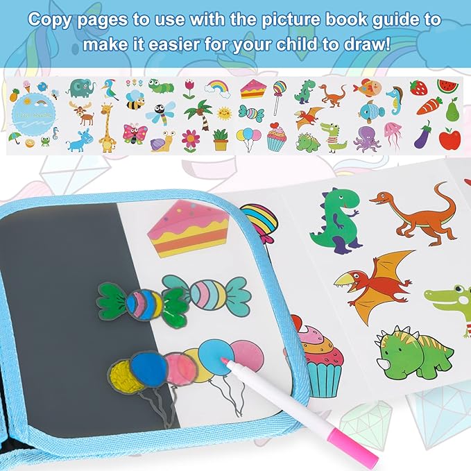Erasable Doodle Set for Kids - Magic Drawing Book With 12 Watercolor Pens, 14 Page Reusable Drawing, Road Trip Car Game Writing Painting Set for Boys and Girls