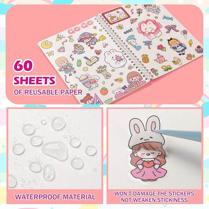 Reusable Sticker Book - 60 Sheets, Collecting Album, Organizer, Blank Book for Adults & Children, Keeper with Tweezer & Spatula, A5