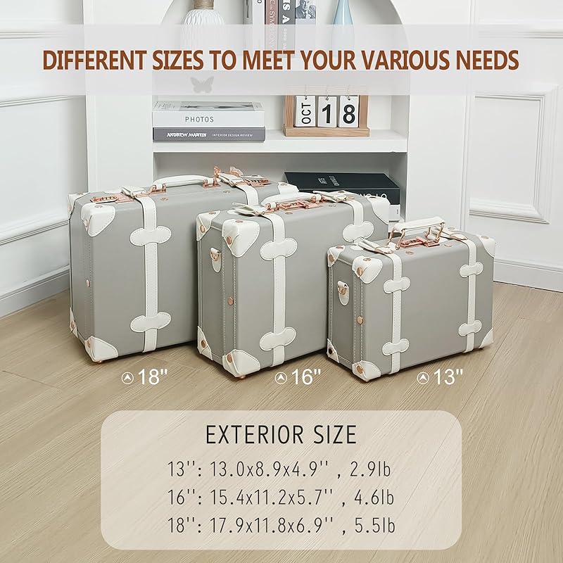 Unitravel Baby Keepsake Case, 18" Handmade Memory Storage Box, Newborn Keepsake Box, Vintage Suitcase for Baby Shower, Baptism, Naming Ceremony or Birthday (grey)