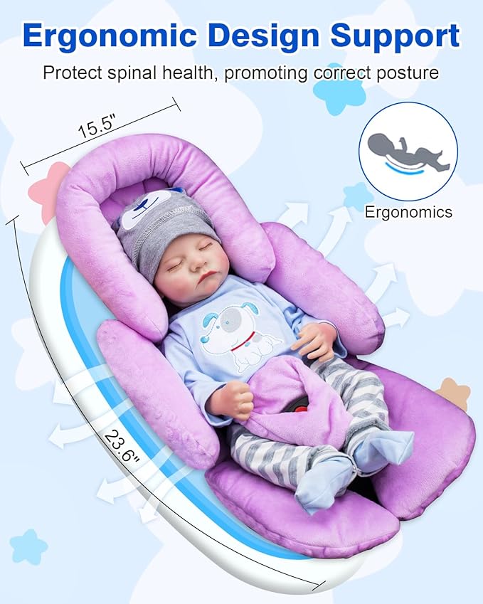 Infant Car Seat Insert with Shoulder Pads & Crocth Covers, Ultra Thick Carseat Head Support for Infant, Reversible Car Seat Insert for Newborn, Baby Car Seat Cushion for Stroller, Swing, Bouncer