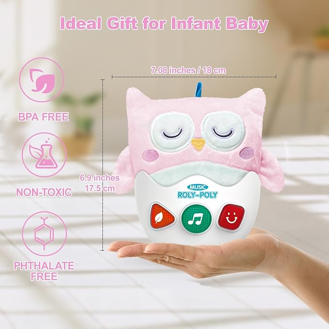 Baby Toys 0-6-12 Months, Plush Owl Stuffed Animal Musical Toys with Light & Sounds, Infant Roly-Poly Sensory Birthday Easter Egg Gift for Newborn Boys & Girls