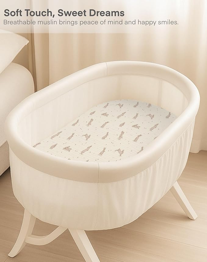 Muslin Bedside Bassinet Sheets 2 Pack, 33x20 Fitted Ultra Soft & Breathable Bedside Sleeper Sheets, Ideal for Baby Girl and Boy, Perfect for Newborns (Beige & Mustard Yellow)