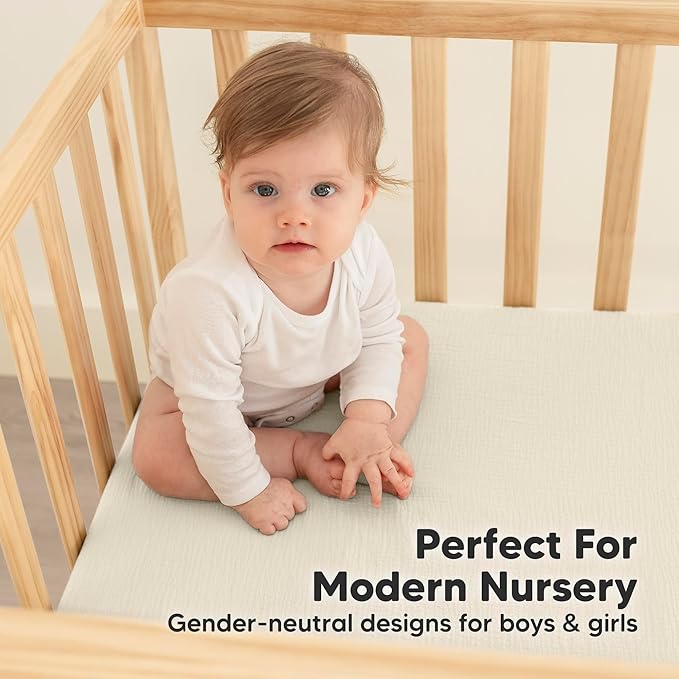 KeaBabies 2-Pack Muslin Crib Sheets for Boys, Girls - 100% Organic Cotton Fitted Baby Crib Mattress Sheet, Soft Breathable Standard Toddler Bed Cover Bedding Set, Neutral, Durable 52x28 (Greige)