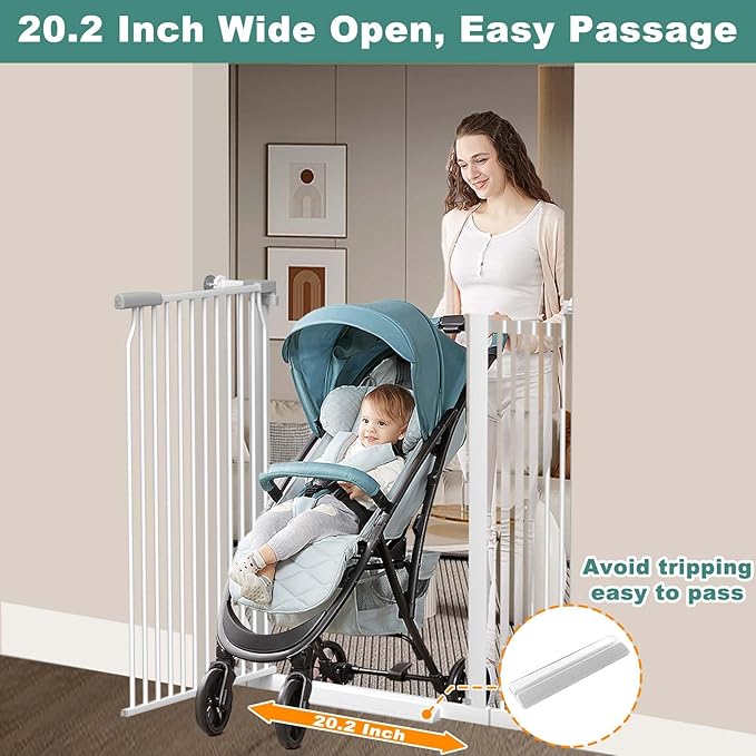 40.5" Extra Tall Baby Gate for Doorways, Extra Wide 60.3"-62.9" Large Dog Pet Gate for Stairs Indoor Outdoor Adjustable Safety Child Toddler Gate Metal Puppy Barrier Walk Throughs for Kids, White