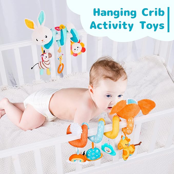 Koty Car Seat Toys, Infant Spiral Plush Toys, Baby Stroller Toys Hanging Crib Activity Toy for CarSeat Crib Bed Stroller, Rabbit Hanging Rattle Gifts for Babies 0-6 Months(Rabbit)