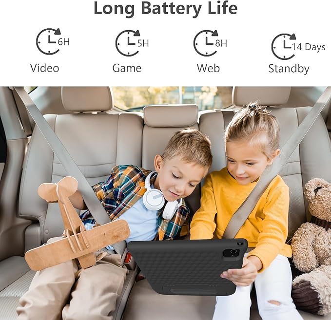 JREN Tablet for Kids|10 Inch Kids Tablet Android 14|Octa-core|64GB|WiFi |Bluetooth|Parental Control|Children Content|Children Toddler Black
