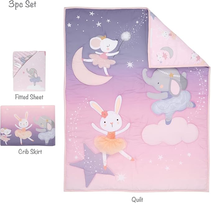 Bedtime Originals Tiny Dancer 3-Piece Ballet Baby Crib Bedding Set - Elephant