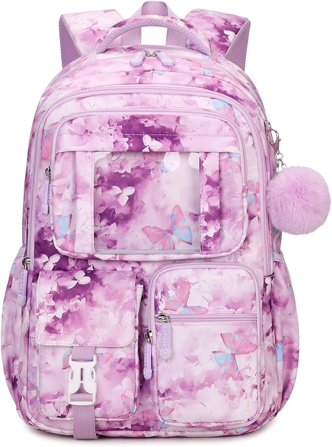Kids Backpack for Girls School Bags for Middle School Students Book Bag for Elementary Primary Kawaii Ita Backpack, Purple Butterfly