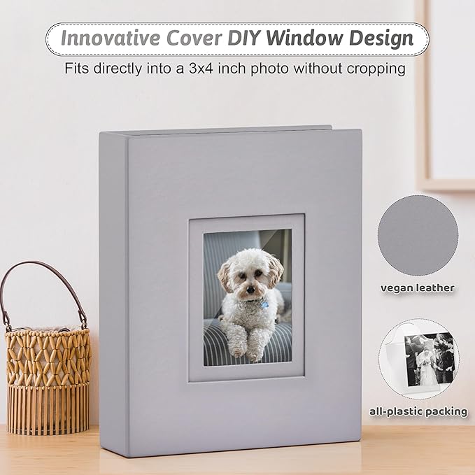 Popotop Photo Album 4x6 100 Pockets with Leather Hardcover Cover, Small Photo Album Holder Book with 50Pcs Pages for Family Travel Wedding Baby Gifts