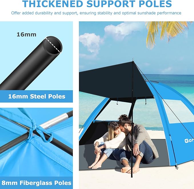 Gorich Beach Tent with Canopy - Easy Setup 3-4/5-6/7-8 Person Portable Sun Shelter, UPF 50+ UV Protection Sun Shade, Lightweight & Compact Beach Cabana for Family Travel