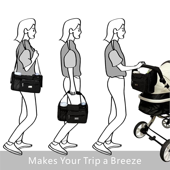 TOPDesign Universal Baby Stroller Organizer, Stroller Caddy with Detachable Mesh Bag & Heightened Insulated Cup Holders & Non-Slip Secure Hooks Accessories, Fits Most Strollers (Dino Fossils)