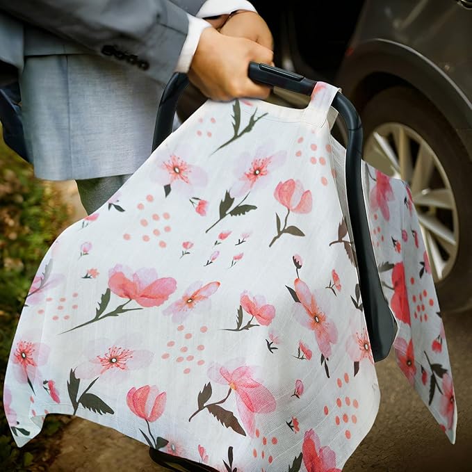 80S Muslin Car Seat Cover for Babies - Soft & Breathable Infant Carrier Canopy, Lightweight Sunshade for Summer, Universal Fit for Baby Boys & Girls