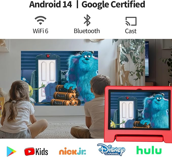 JREN Tablet for Kids|10 Inch Kids Tablet Android 14|Octa-core|64GB|WiFi |Bluetooth|Parental Control|Children Content|Children Toddler Red