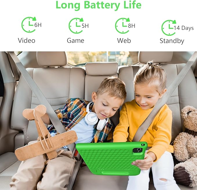 JREN Tablet for Kids|10 Inch Kids Tablet Android 14|Octa-core|64GB|WiFi |Bluetooth|Parental Control|Children Content|Children Toddler Green