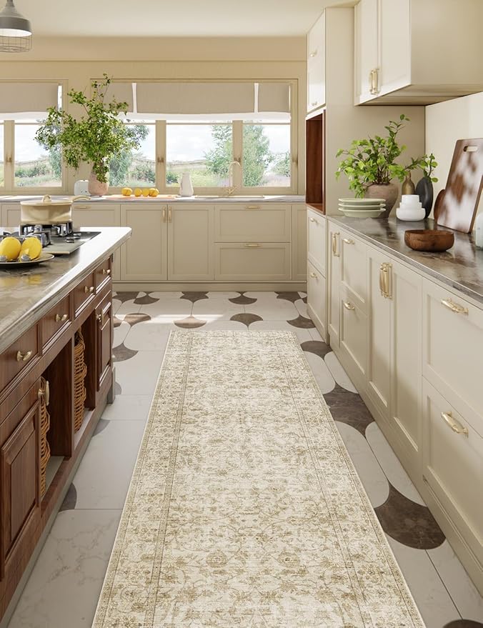 Washable Kitchen Rug Runners for Hallways: 2'6"x8' Bedroom Runner Rug Non Slip Low-Pile Stain Resistant Soft Carpet Runner for Indoor Entryway Hallways Kitchen Laundry Room Beside Farmhouse