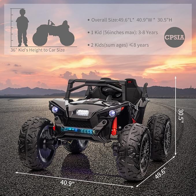2 Seaters 24V Ride on UTV with Remote Control,10AH Battery, 400W Powerful Motors with 17" EVA Wheels, 20.5โ Seat Width Electric Ride Toy with Metal Suspension,LED Lights,Music,Horn (Black)