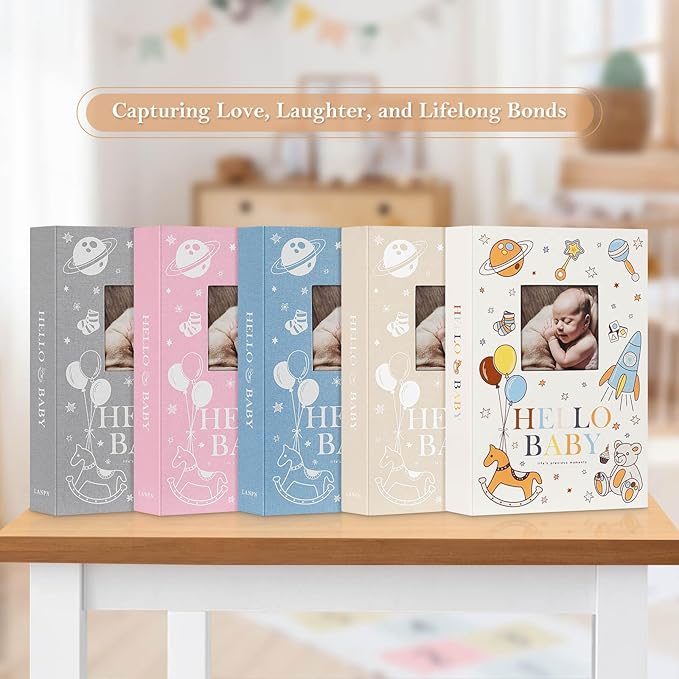 Lanpn Baby Photo Album 4x6 300 Pockets, Linen Newborn Bebe Ultrasound Photo Album with Memo Writing Area, Cover Photo Book, Picture Album for kids, Baby Boy Memory Book Keepsake Blue