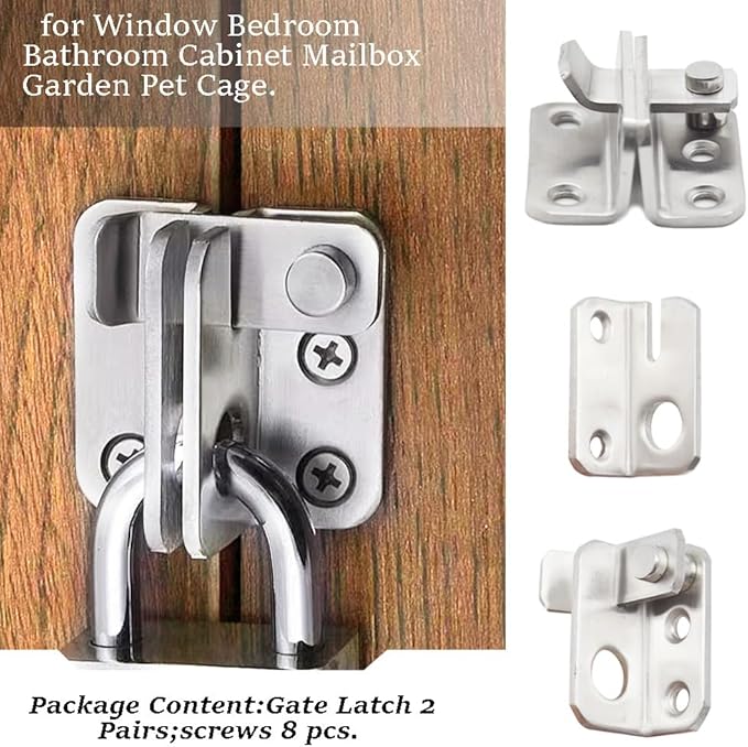 2 Pairs Slide Bolt Gate Latch Stainless Steel Brushed Finish Padlock Anti-Theft Hasp with Screws for Window Bedroom Bathroom Cabinet Mailbox Garden Pet Cage(UMK)