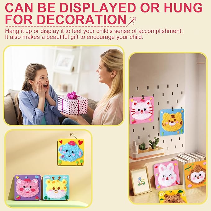 DIY Embroidery Doll Kit, Cartoon Animal Craft Sewing Kit for Kids, Felt Crafts, Beginner Sewing for Kids Ages 4-8 Plus - Helps Develop Fine Motor Skills (3PCS-Frog/Lion/Rabbit)