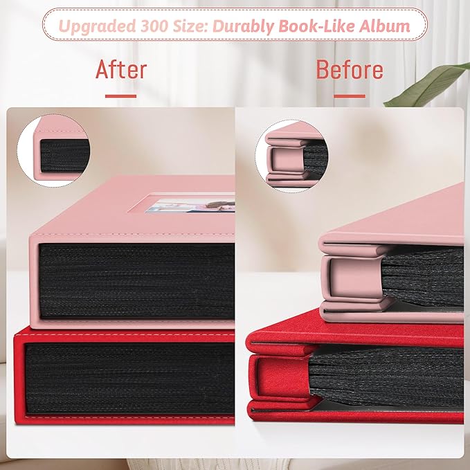 Popotop Photo Album 4x6 300 Pockets with Leather Hardcover Cover, Small Photo Album Holder Book with 50Pcs Pages for Family Travel Wedding Baby Gifts