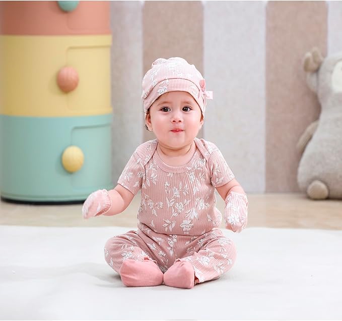 Newborn Baby Boy Girl Caps Mittens Socks Set Cotton Baby Essentials Accessories (Hats+Gloves+Socks)