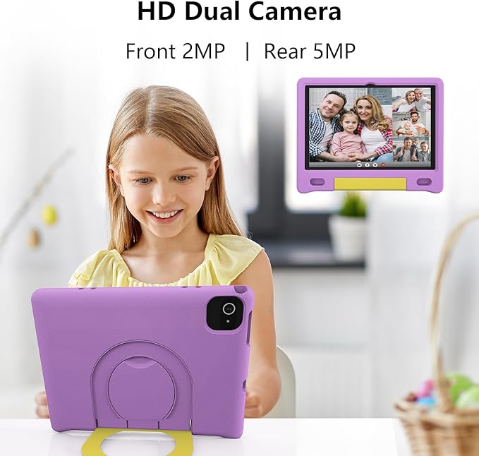 JREN Kids Table 10.1" |Android 14 Tablet for Kids|64GB Storage|Octa-Core|WiFi |Cameras|Parental Control|Kids Content|Case Included Great Gift for Children Ages 3-12 Years Old Purple